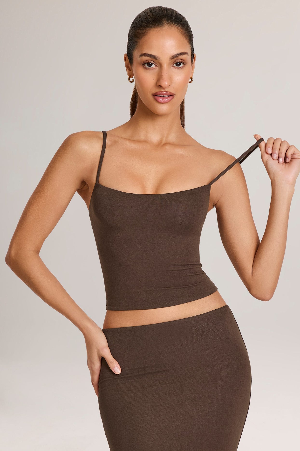 Modal Scoop-Neck Tank Top in Chocolate Brown