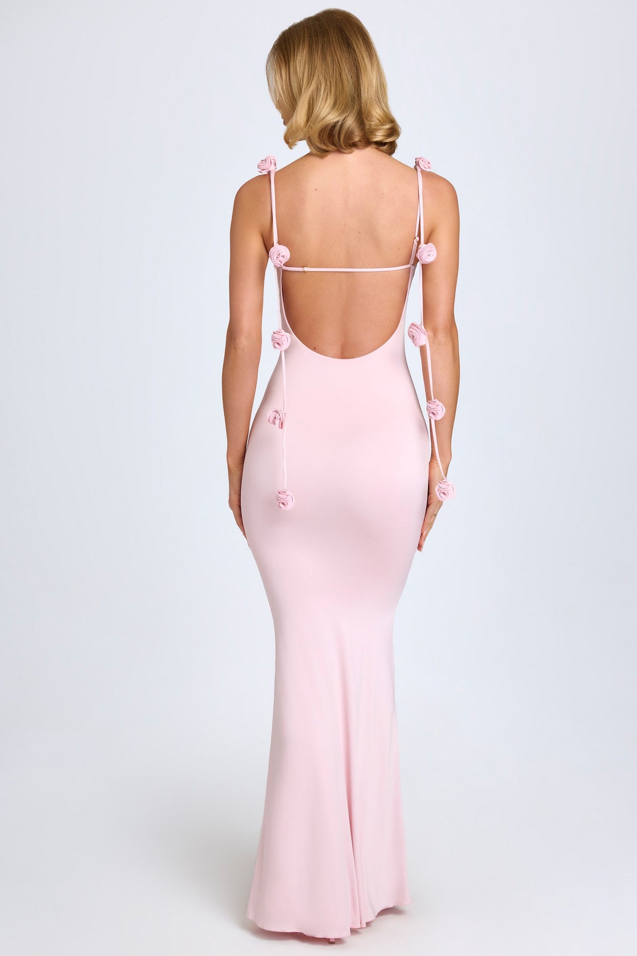 Slinky Jersey Floral-Appliqué Gown in Blush - 6