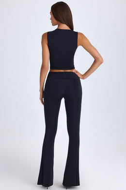 Foldover Flared Trousers in Black