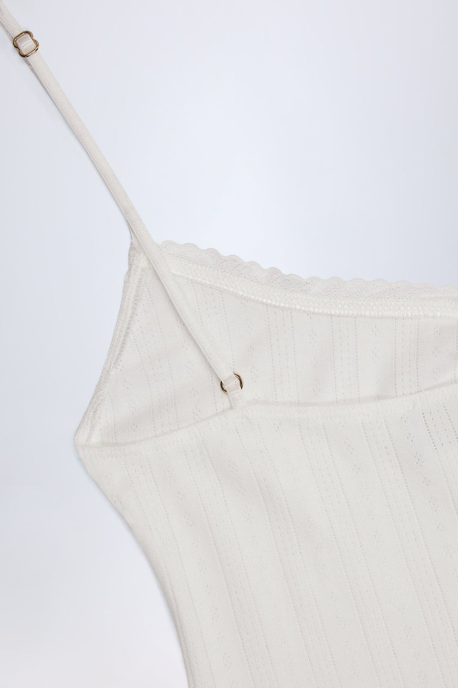 Pointelle Ruched A-Line Mini Dress in White