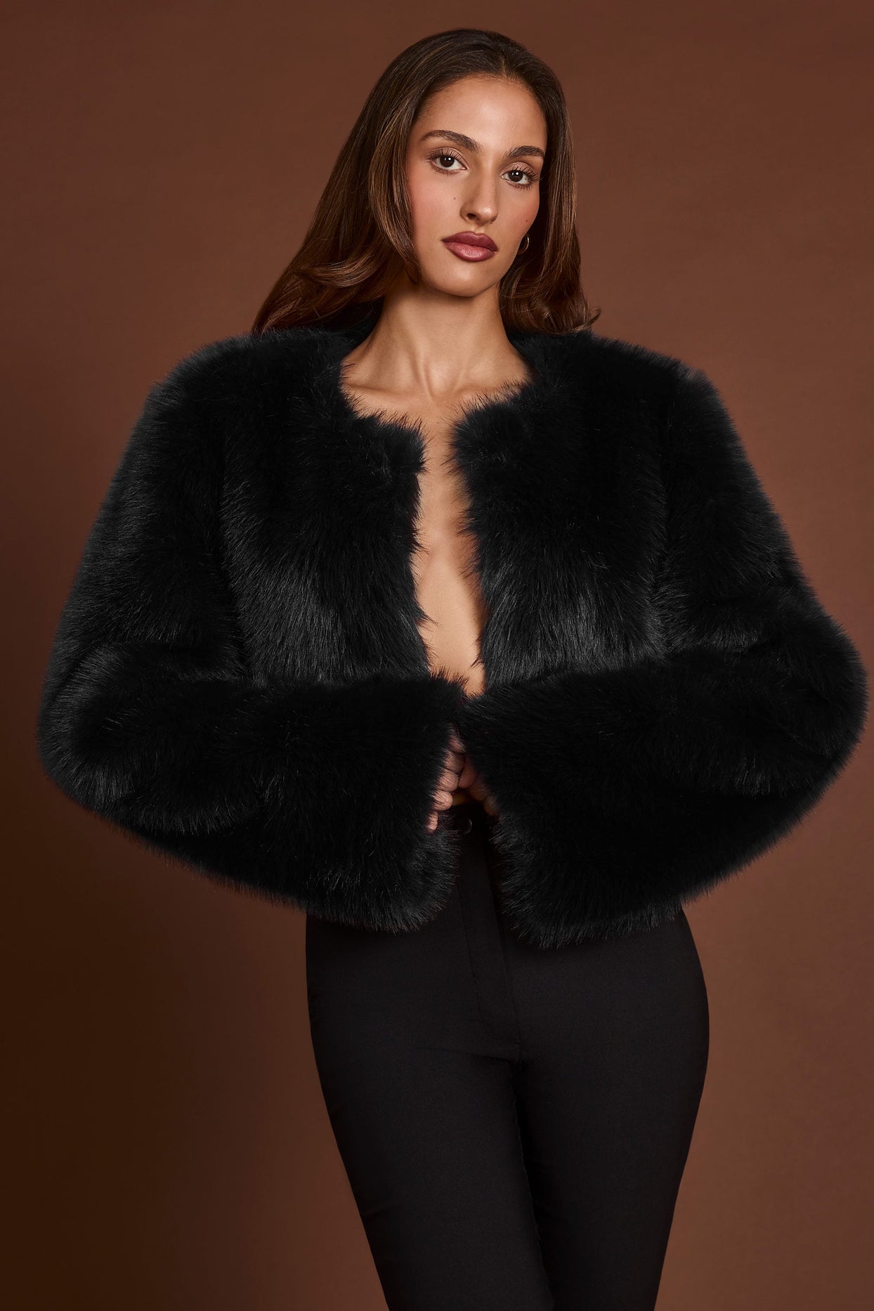 Faux Fur Cropped Bolero in Black