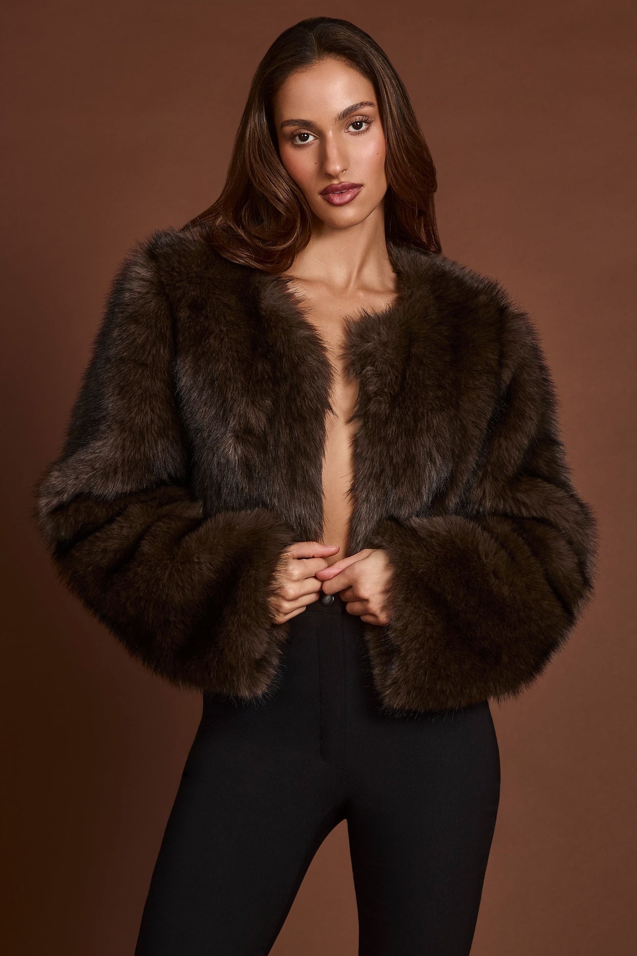 Faux Fur Cropped Bolero in Brown