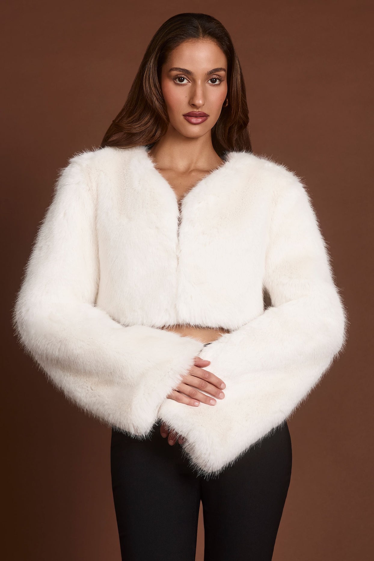 Faux Fur Cropped Bolero in White