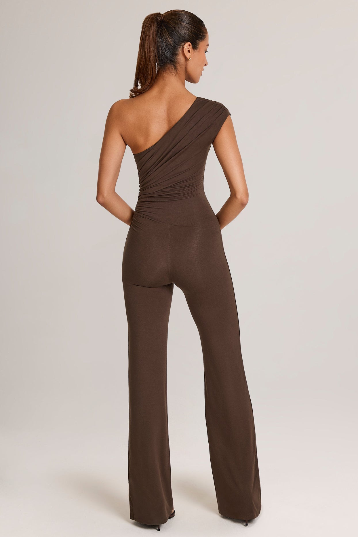 Modal One-Shoulder Jumpsuit in Chocolate Brown