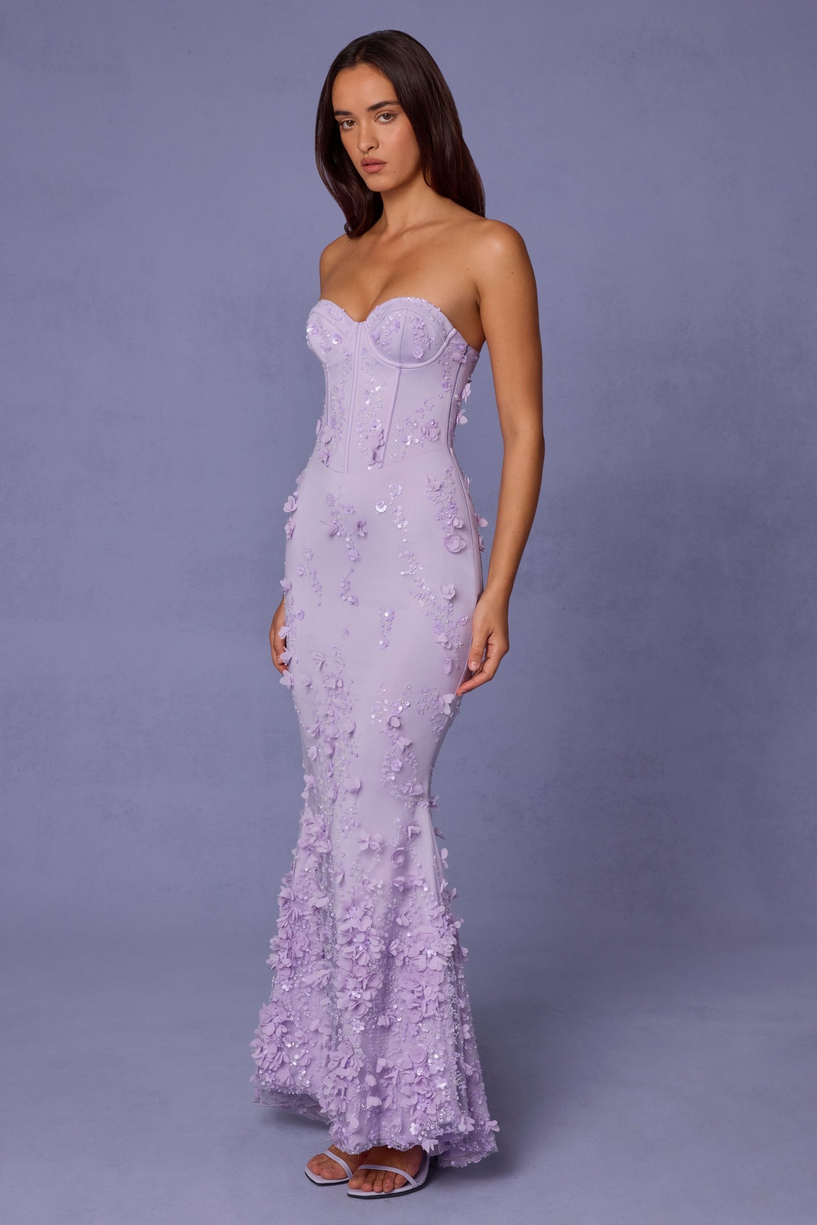 Lace-Up Corset Maxi Dress in Lilac - 1