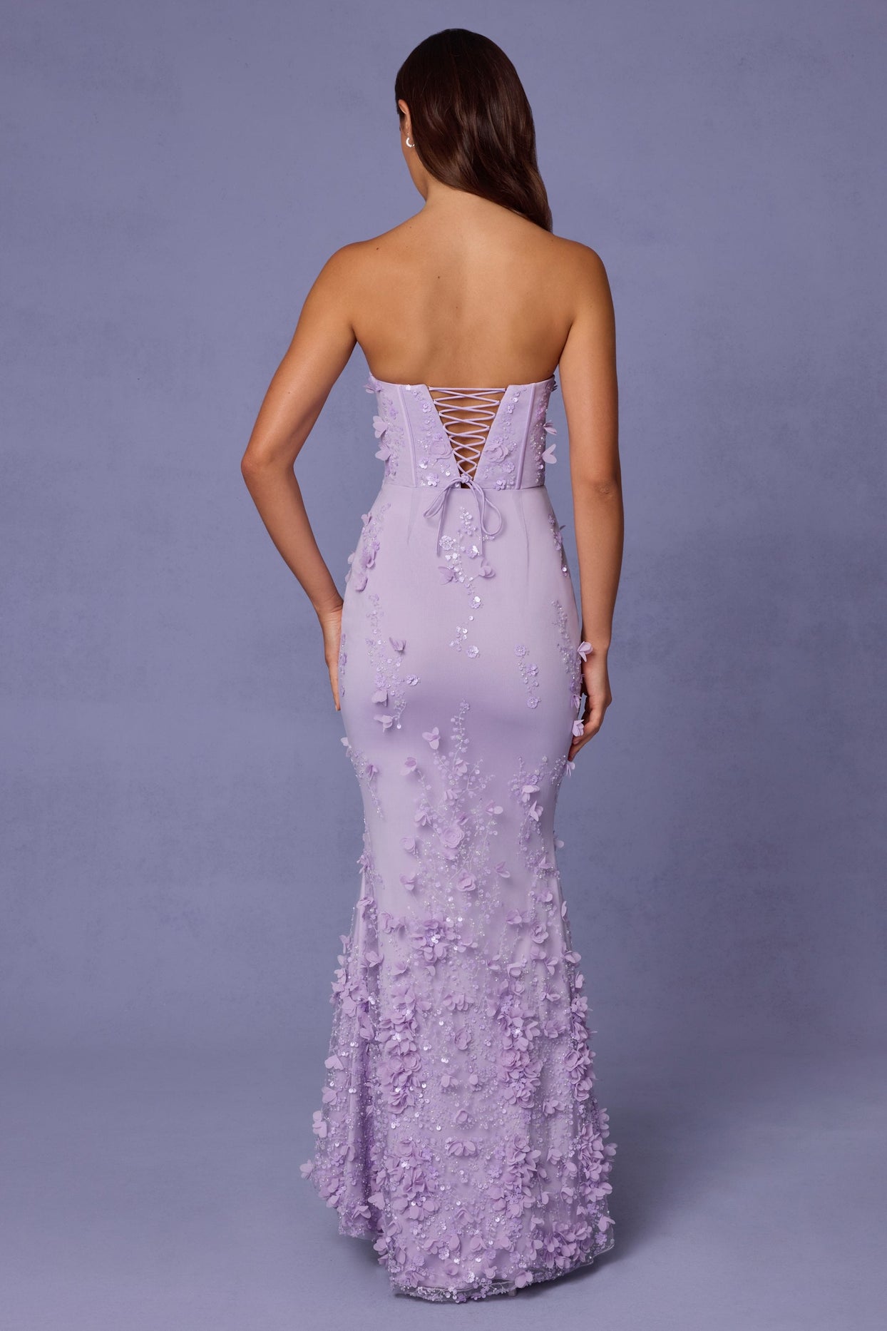 Lace-Up Corset Maxi Dress in Lilac