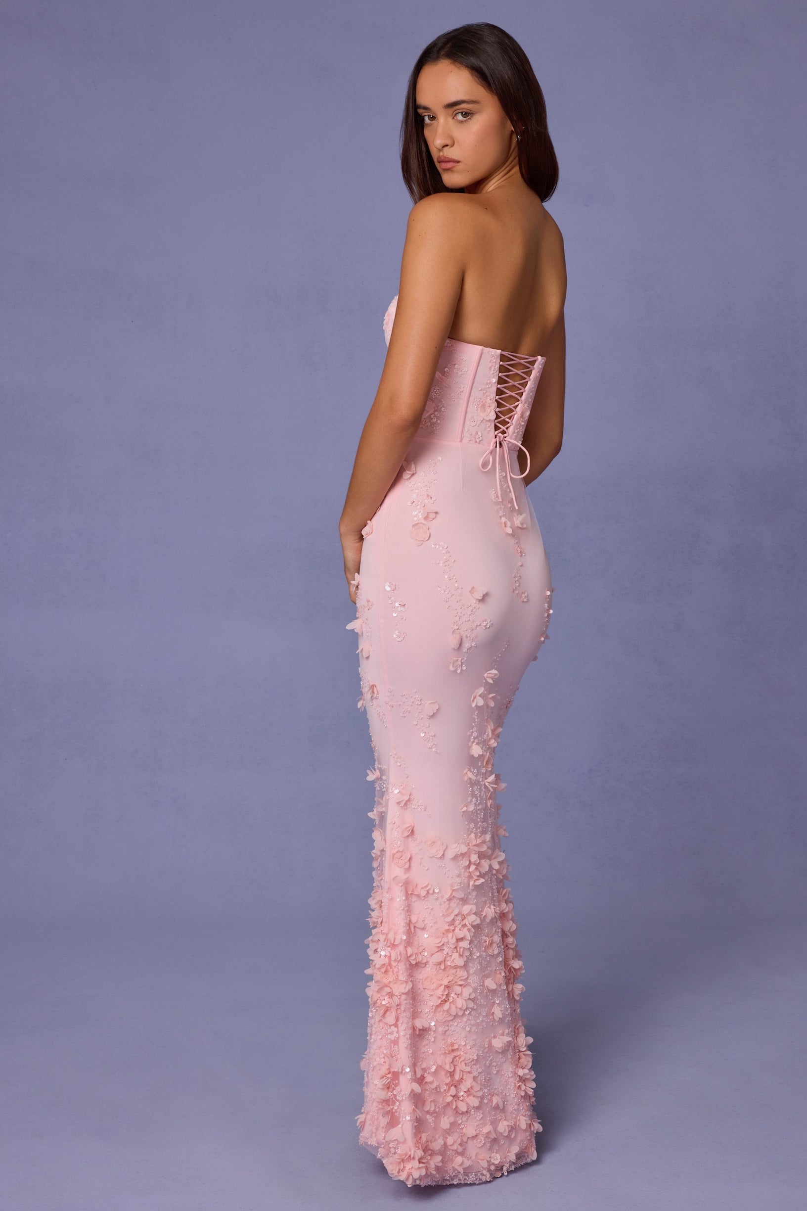Lace-Up Corset Maxi Dress in Soft Pink - 2