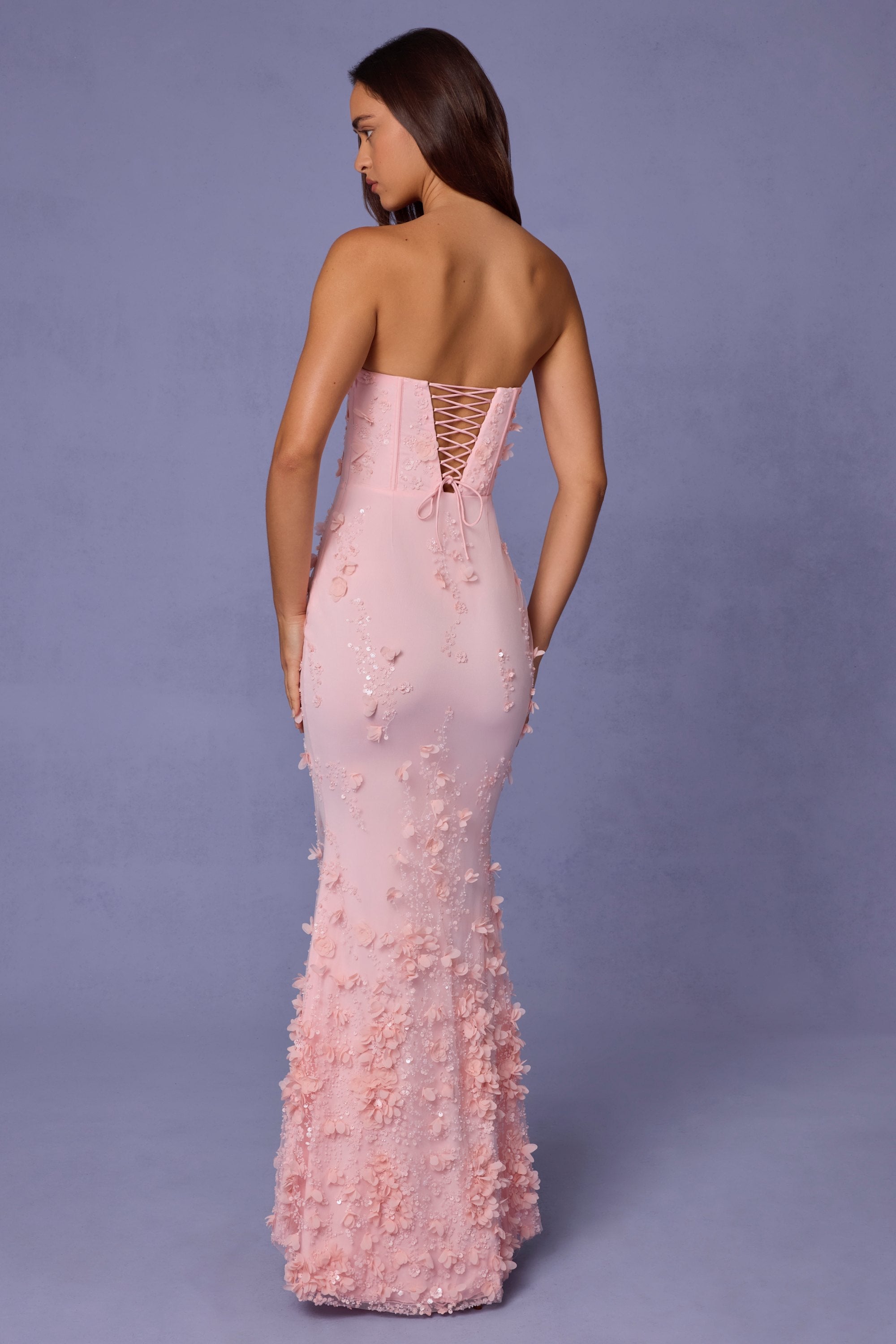 lace up corset maxi dress in dusty pink Amal Lace-Up Corset Maxi Dress in Soft Pink