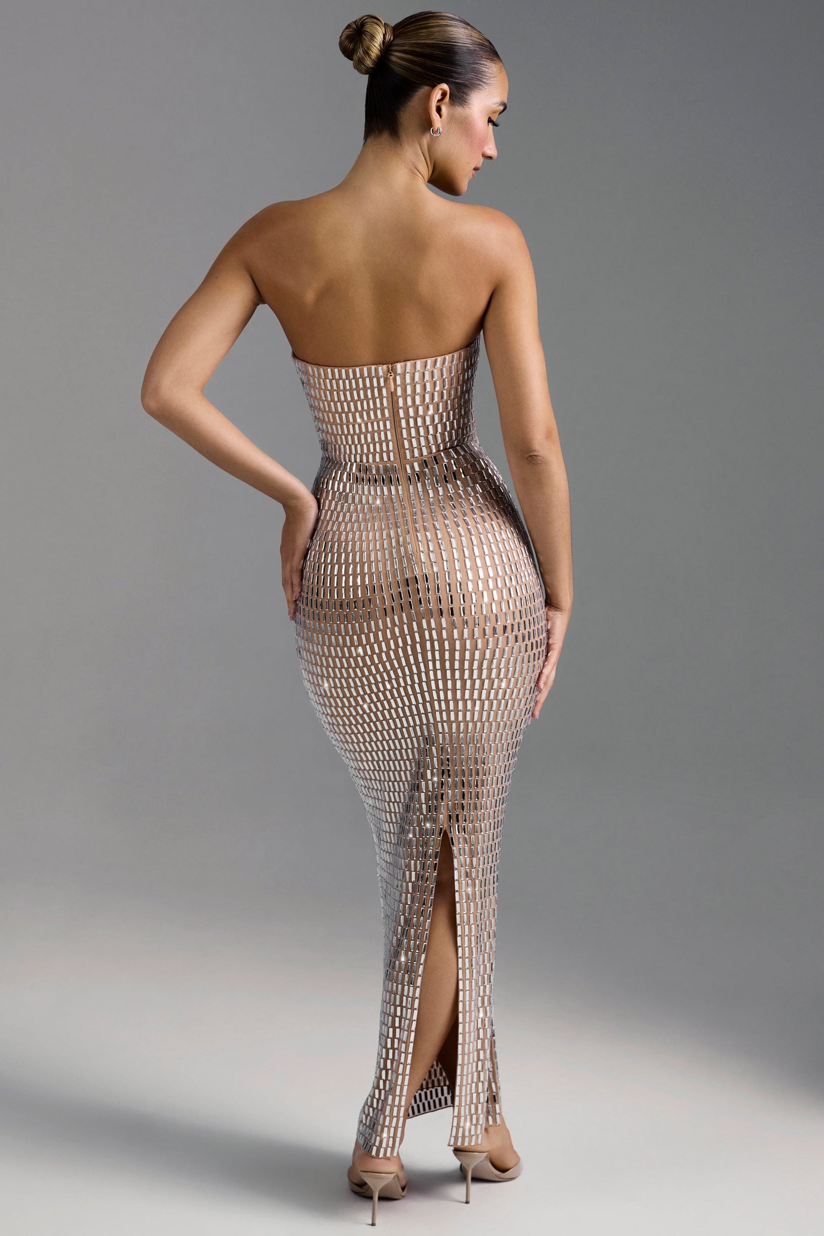 Embellished Bandeau Maxi Dress in Almond - 2