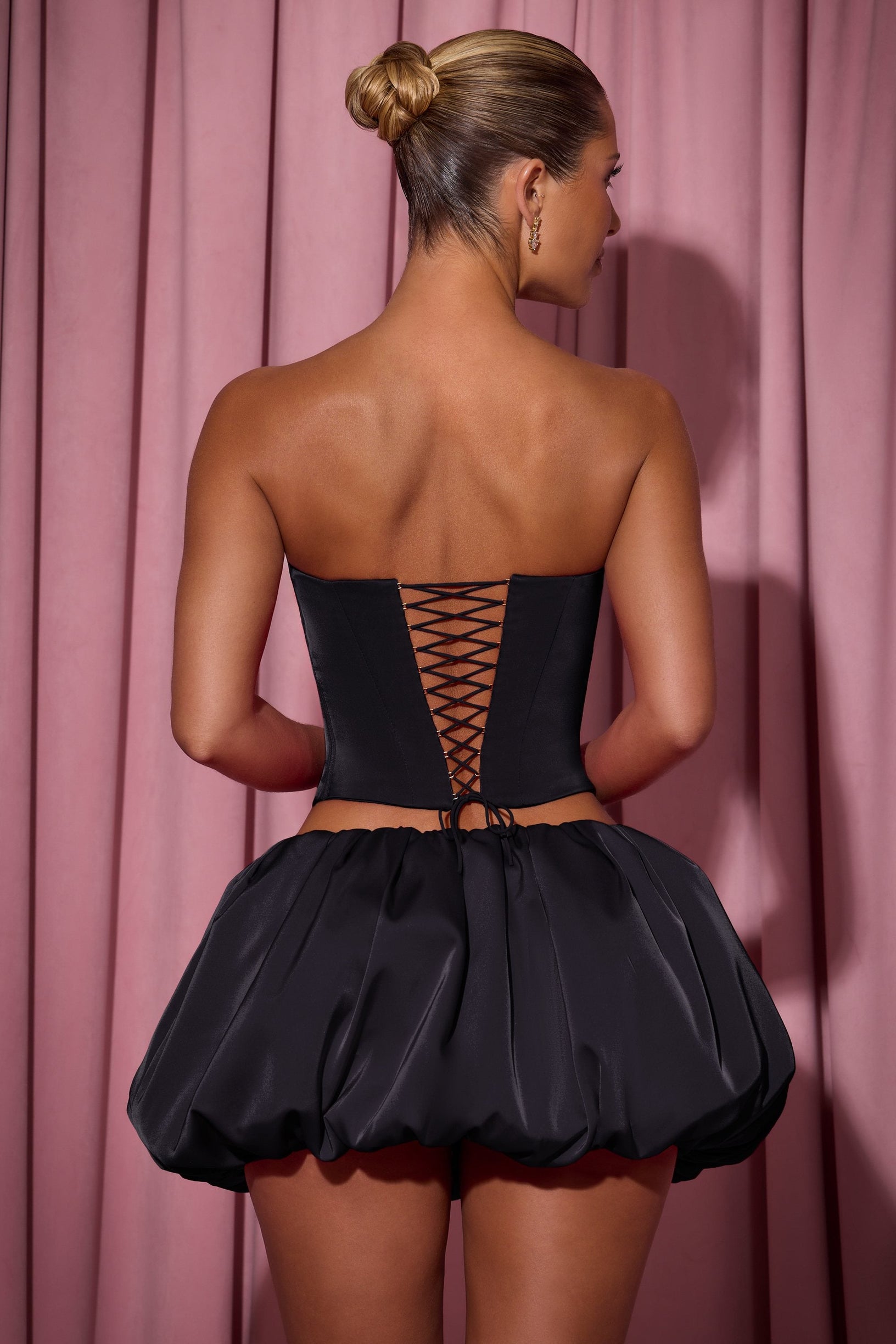 Embellished Heart Cut-Out Strapless Corset Top in Black - 2