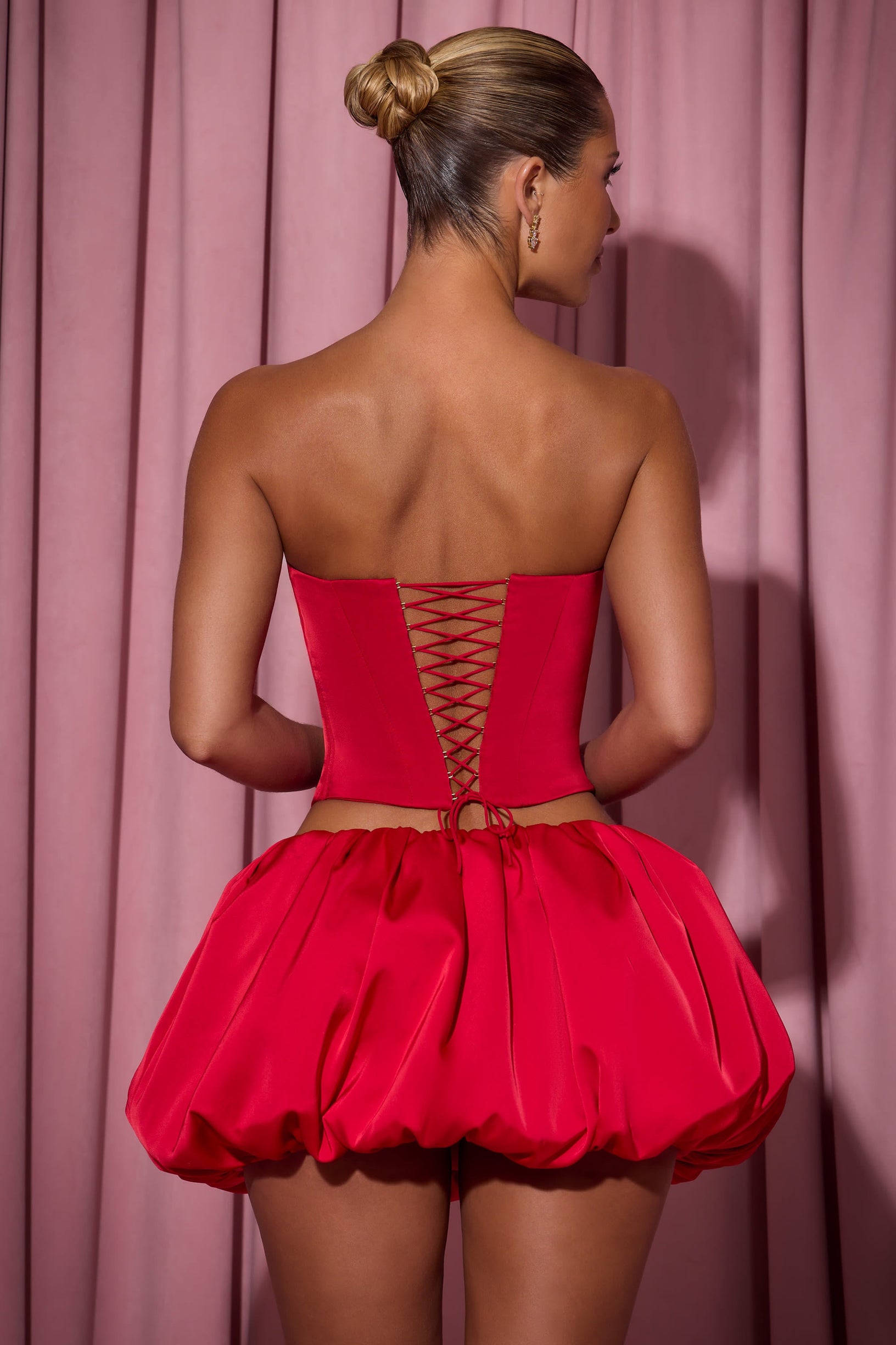Embellished Heart Cut-Out Strapless Corset Top in Red - 2