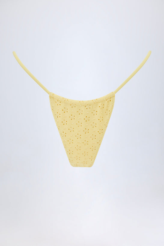 Broderie Anglaise Drawstring Bikini Bottoms in Lemon Yellow