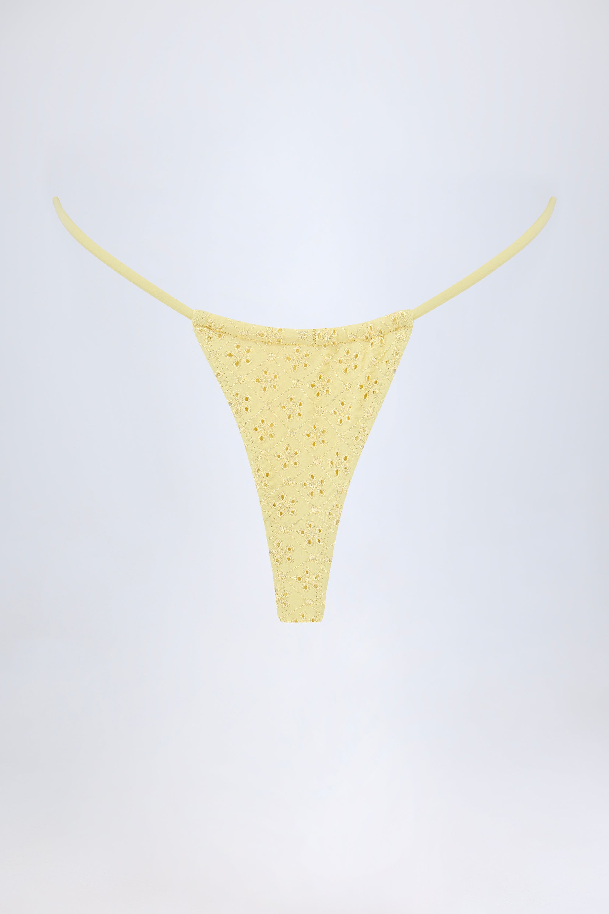 Broderie Anglaise Drawstring Bikini Bottoms in Lemon Yellow