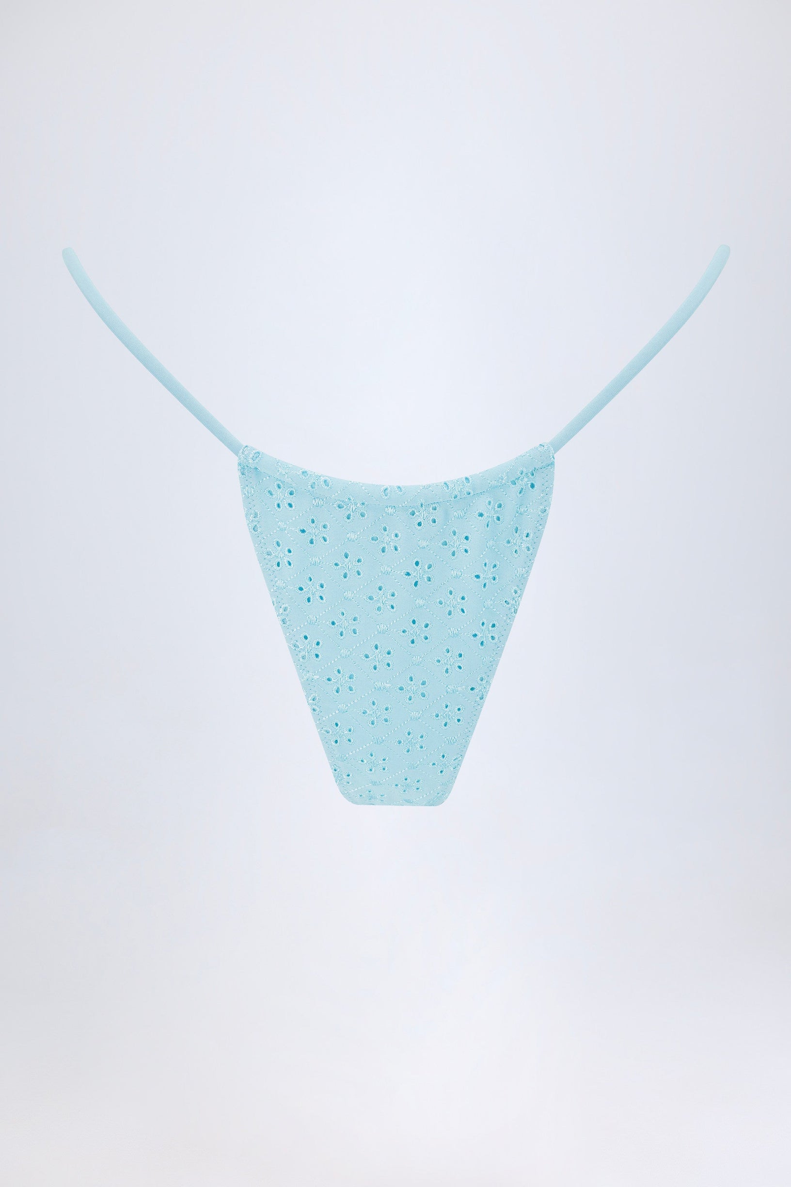 Broderie Anglaise Drawstring Bikini Bottoms in Powder Blue - 2