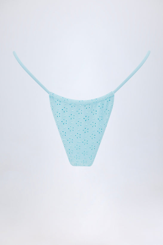 Broderie Anglaise Drawstring Bikini Bottoms in Powder Blue