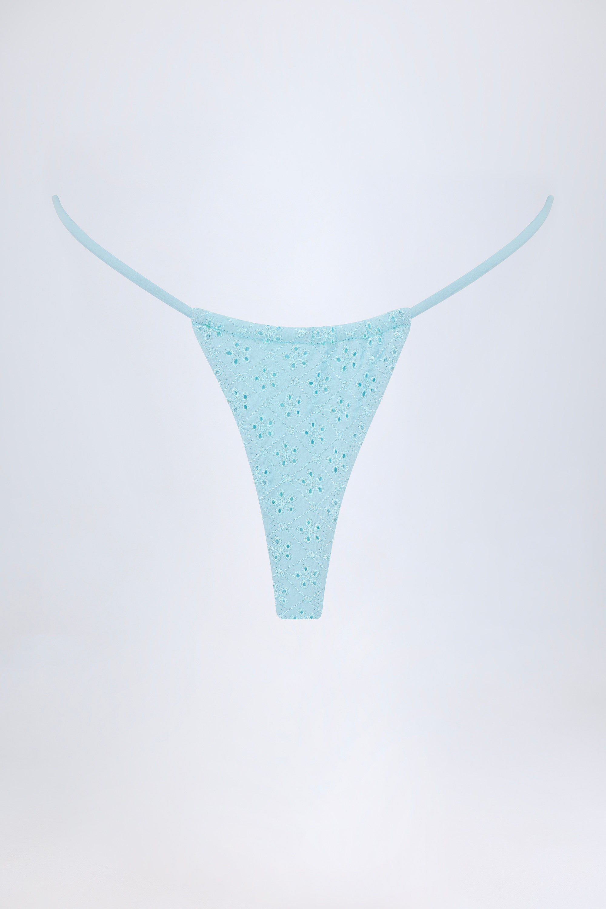 Broderie Anglaise Drawstring Bikini Bottoms in Powder Blue