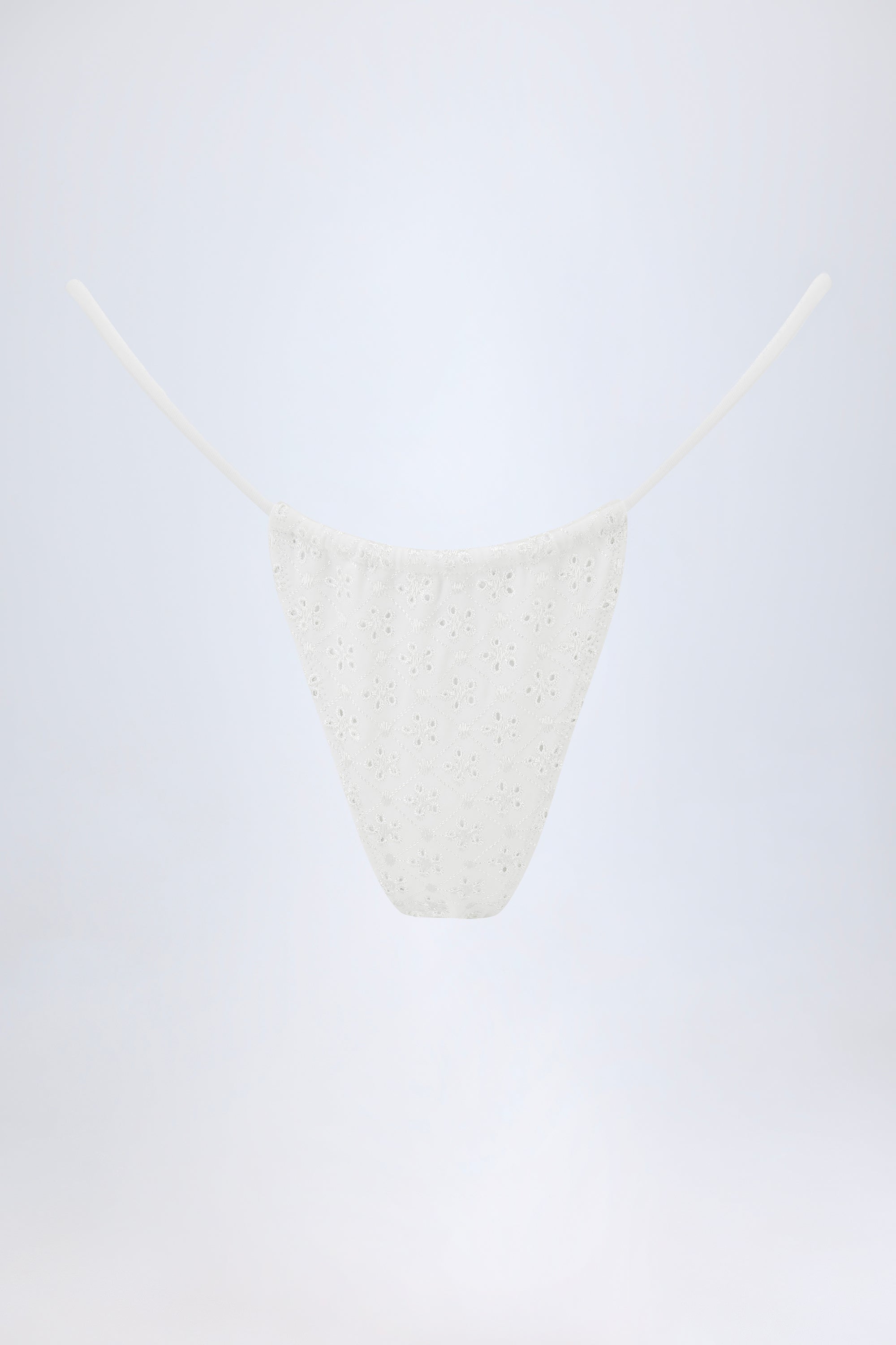 Broderie Anglaise Drawstring Bikini Bottoms in White