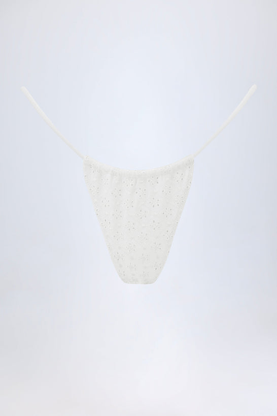 Broderie Anglaise Drawstring Bikini Bottoms in White