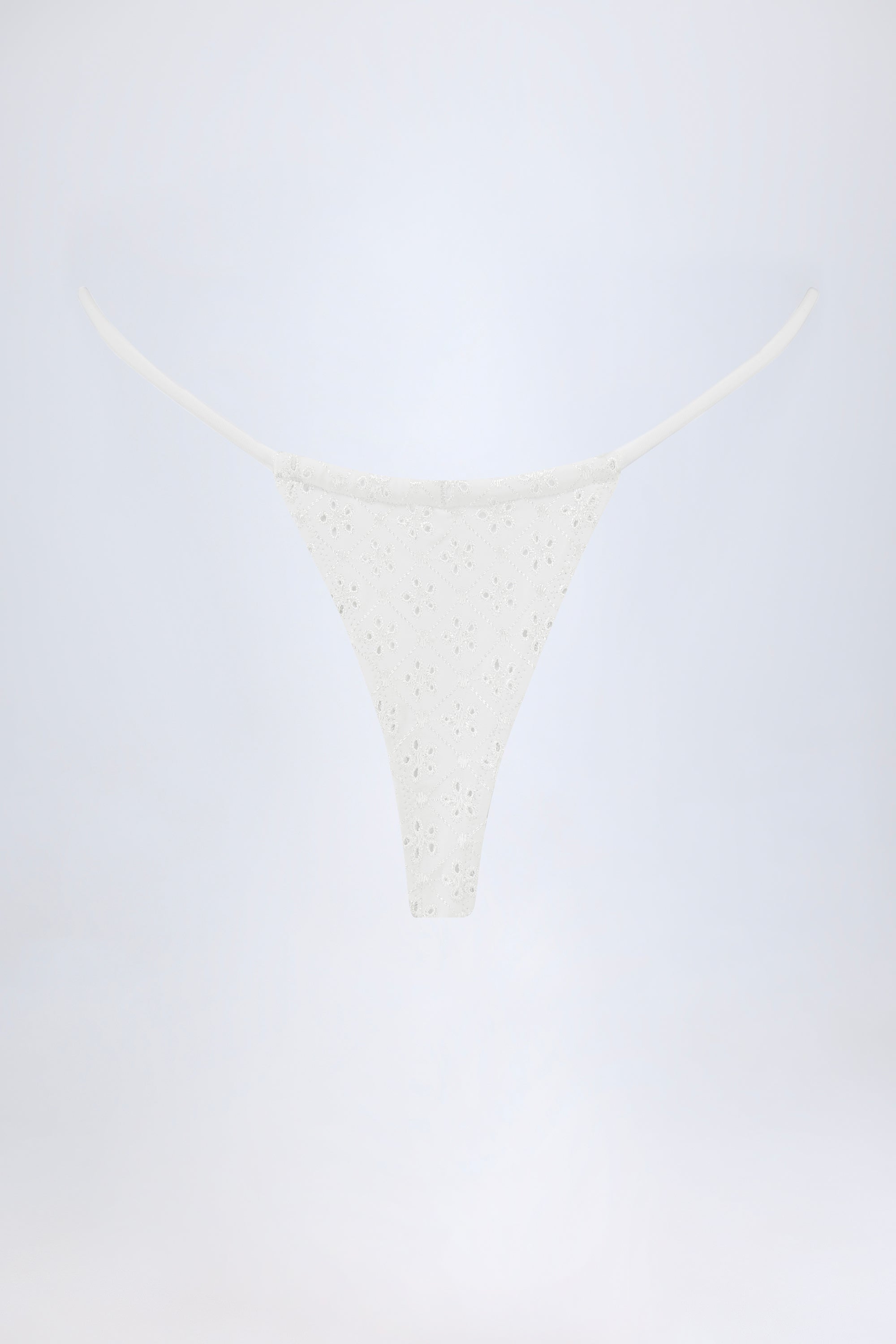 Broderie Anglaise Drawstring Bikini Bottoms in White
