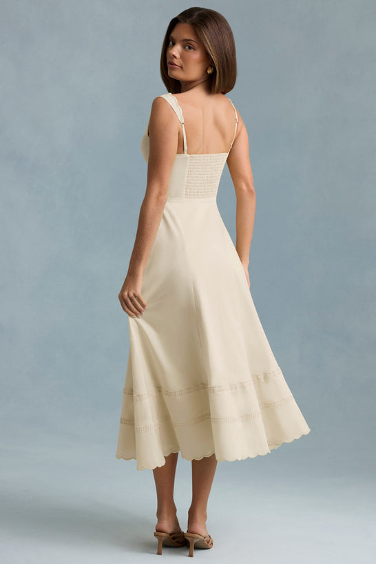Cotton-Poplin A-Line Midaxi Dress in Ivory