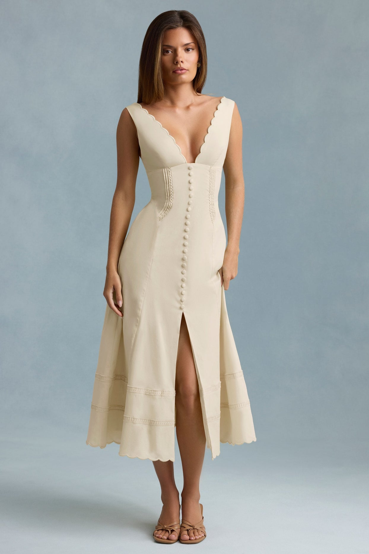 Cotton-Poplin A-Line Midaxi Dress in Ivory