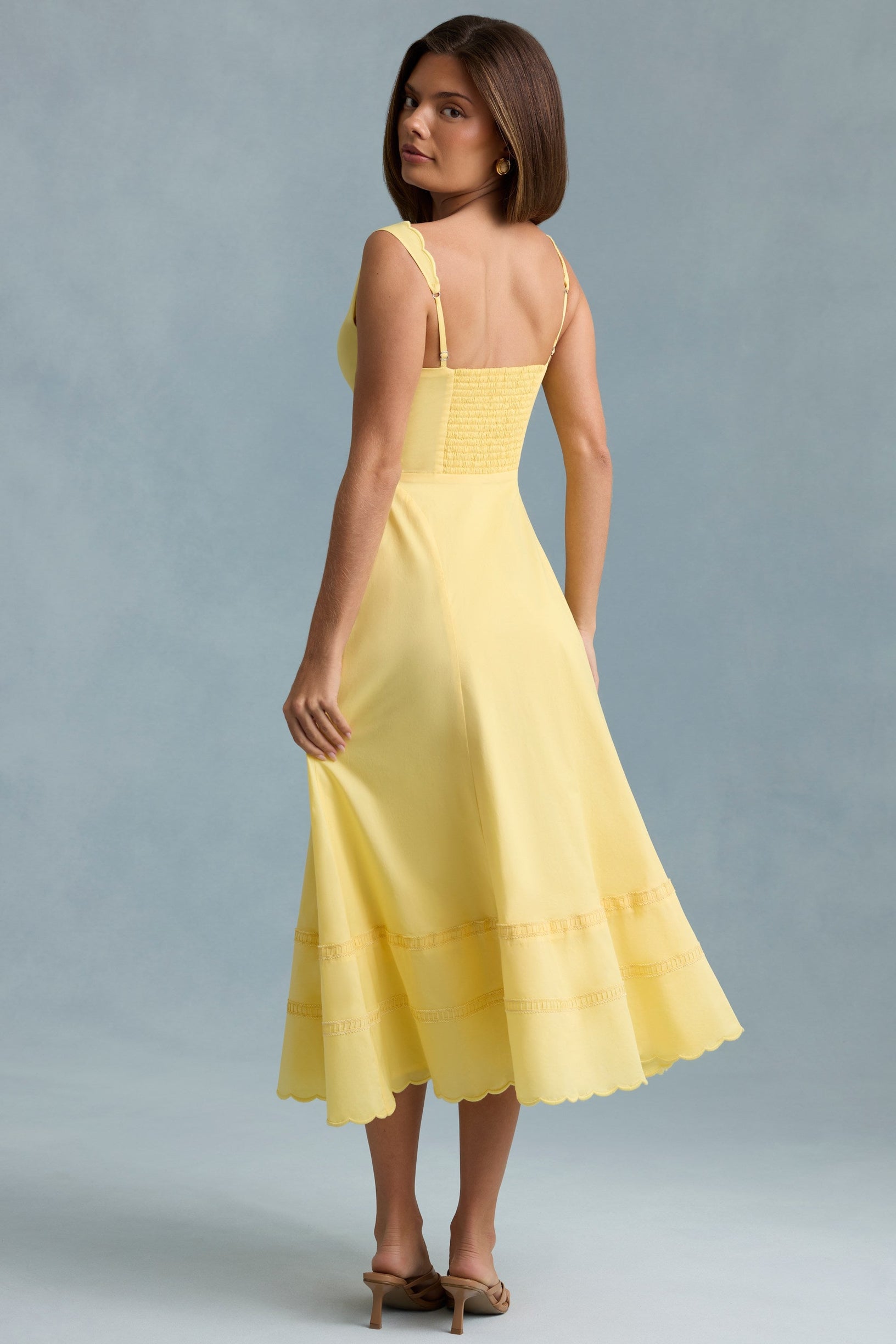 Cotton-Poplin A-Line Midaxi Dress in Pastel Yellow - 2