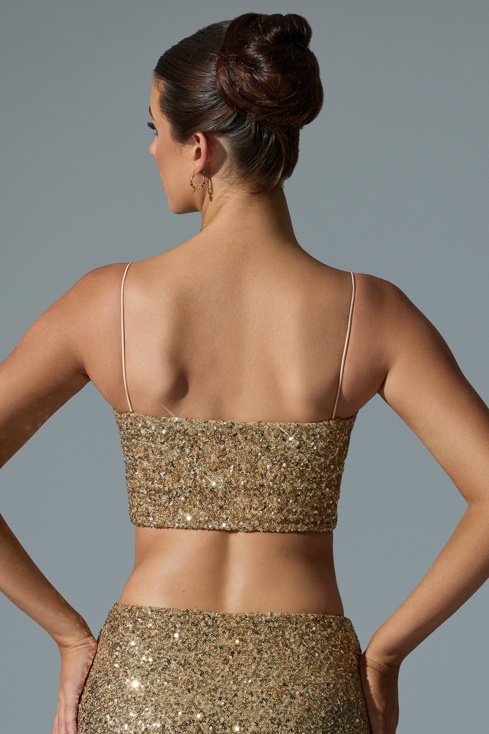 Embellished Cut-Out Crop Top in Gold - 2