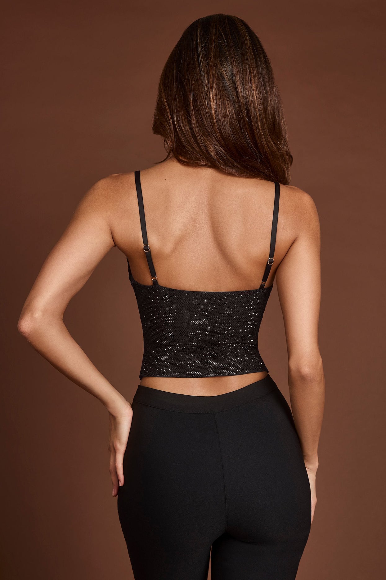 Embellished Peekaboo Cowl-Neck Top in Black