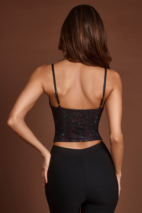 Embellished Peekaboo Cowl-Neck Top in Purple Snake