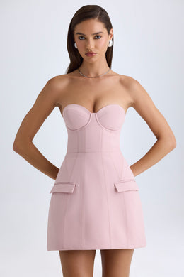 Strapless Structured Tulip Mini Dress in Pink Mauve