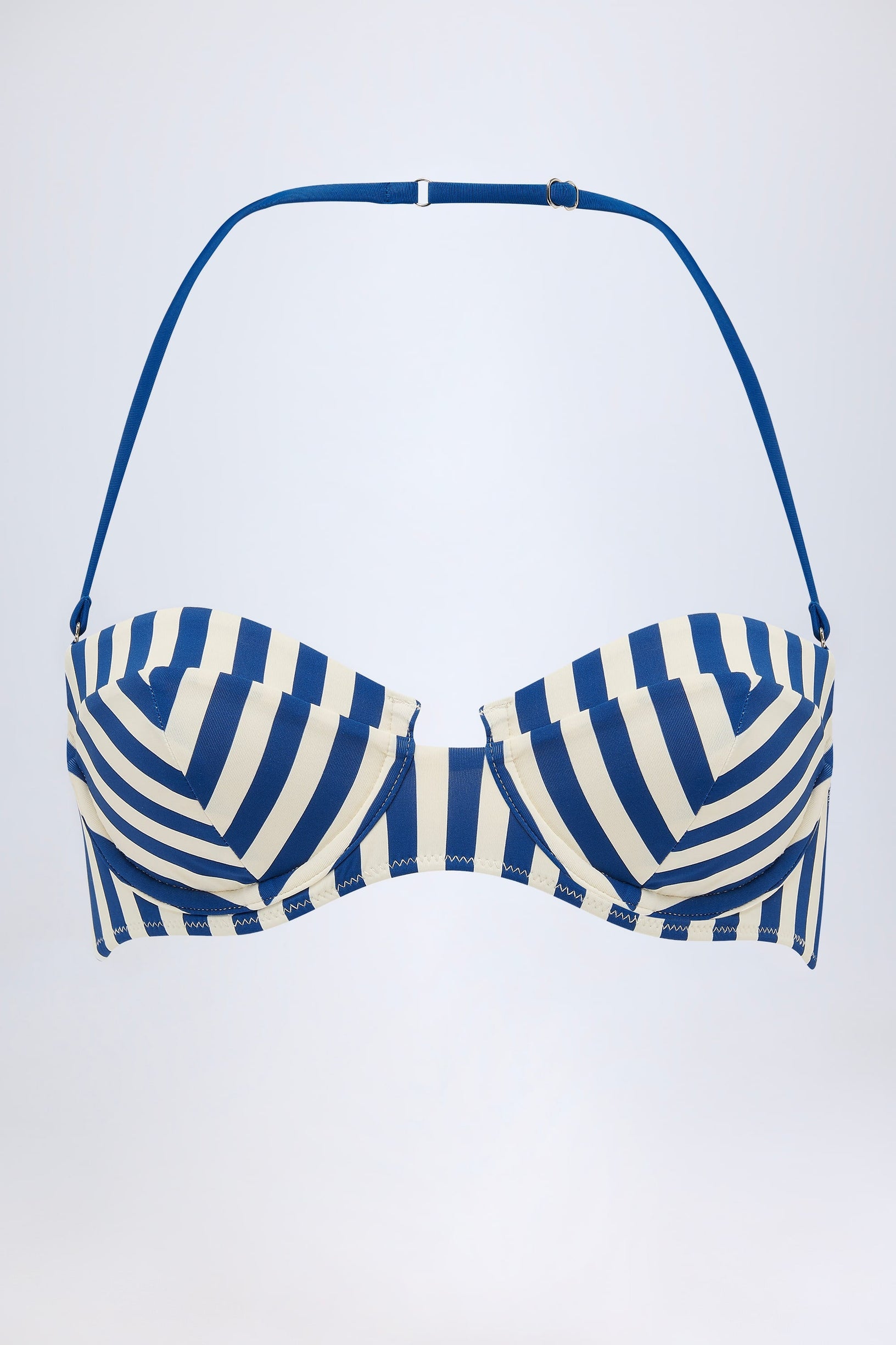 Underwired Halterneck Balconette Bikini Top in Marine Blue Stripe - 2