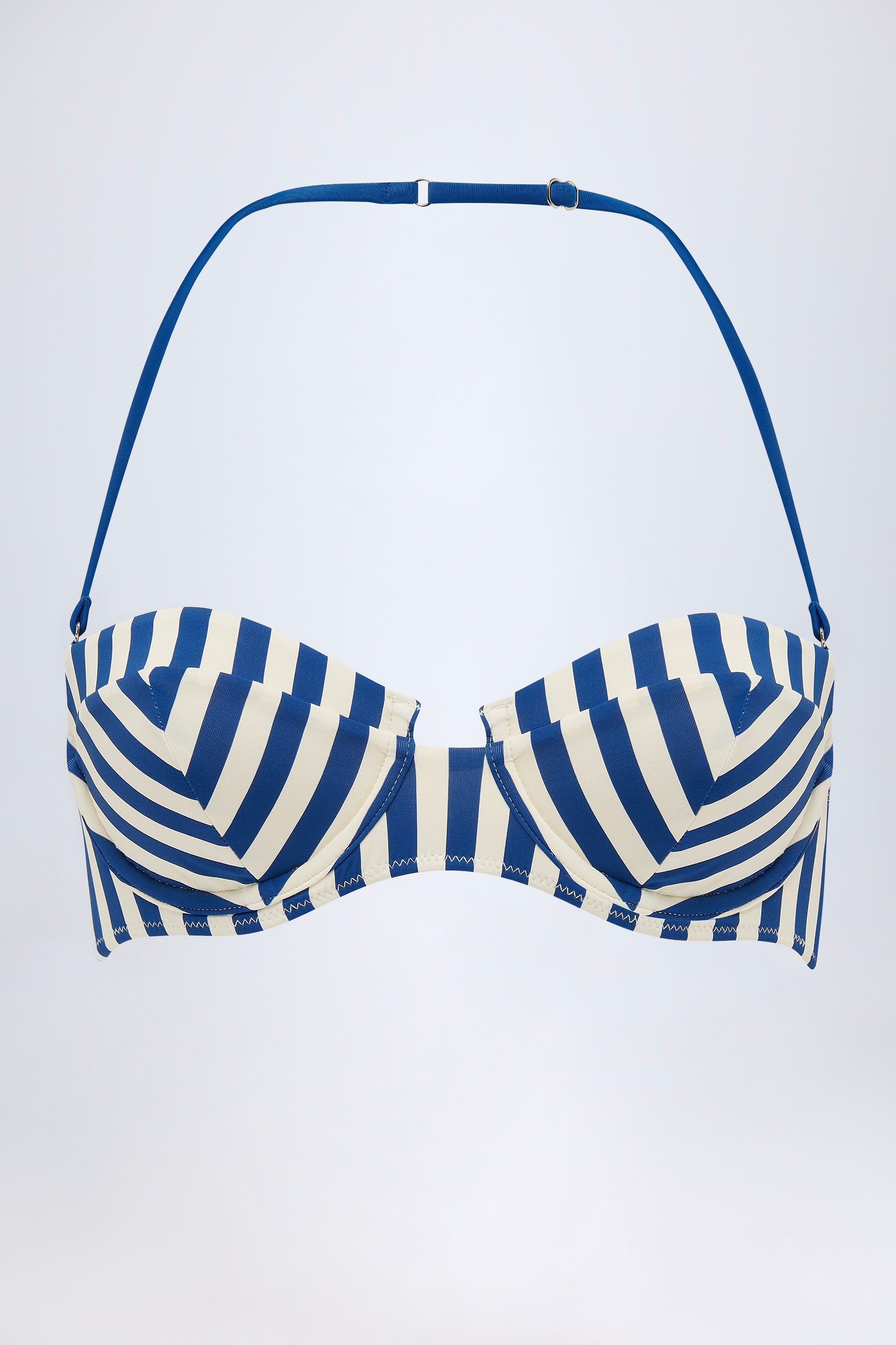 Underwired Halterneck Balconette Bikini Top in Marine Blue Stripe