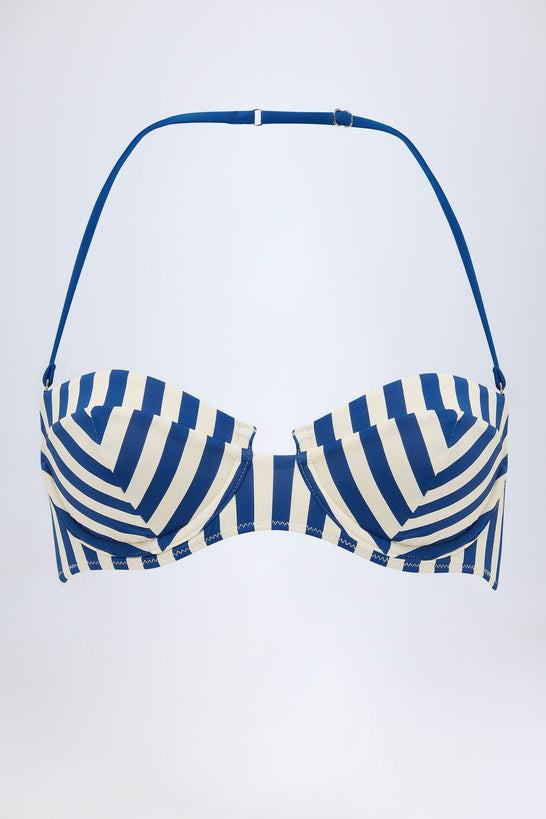 Underwired Halterneck Balconette Bikini Top in Marine Blue Stripe