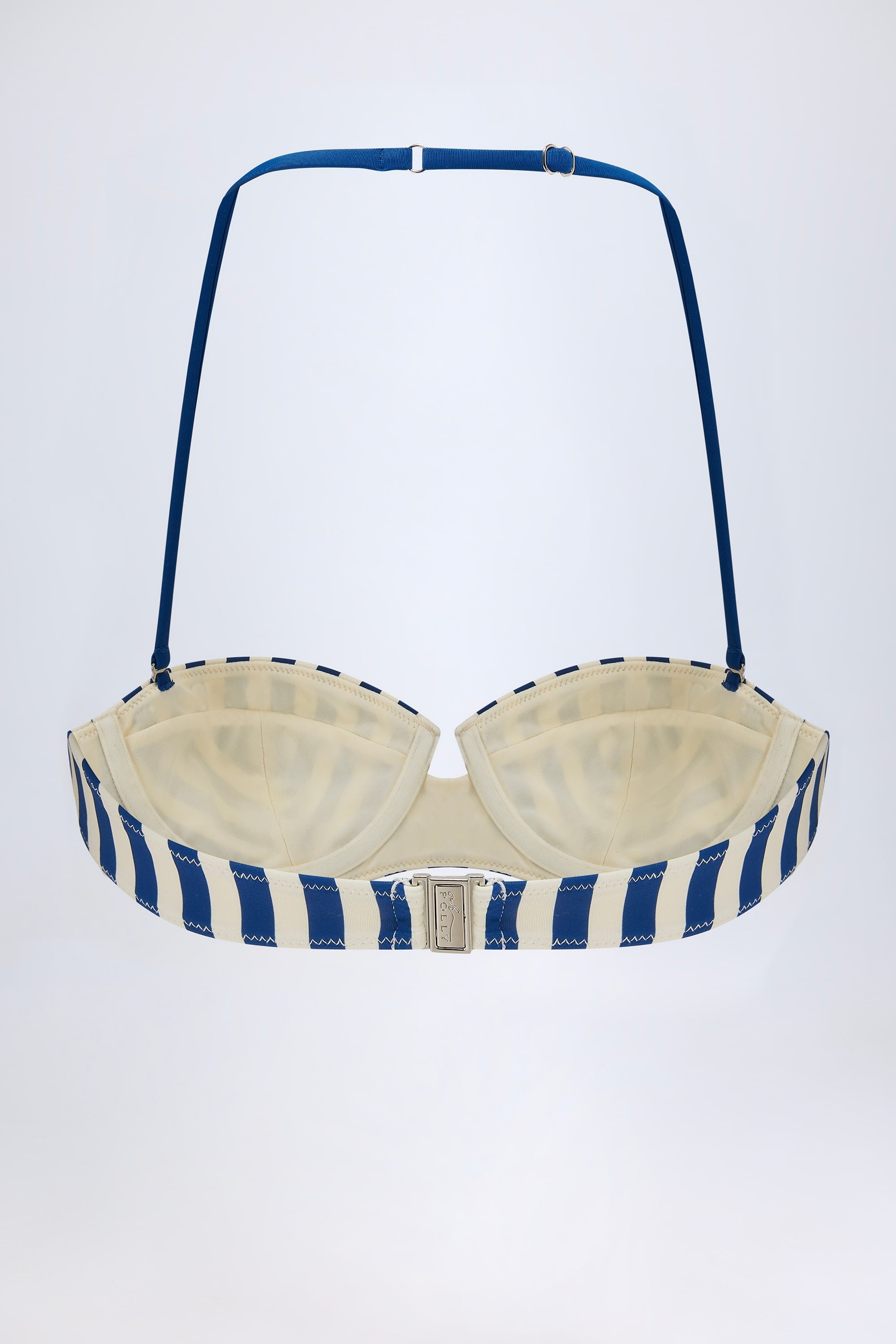 Underwired Halterneck Balconette Bikini Top in Marine Blue Stripe