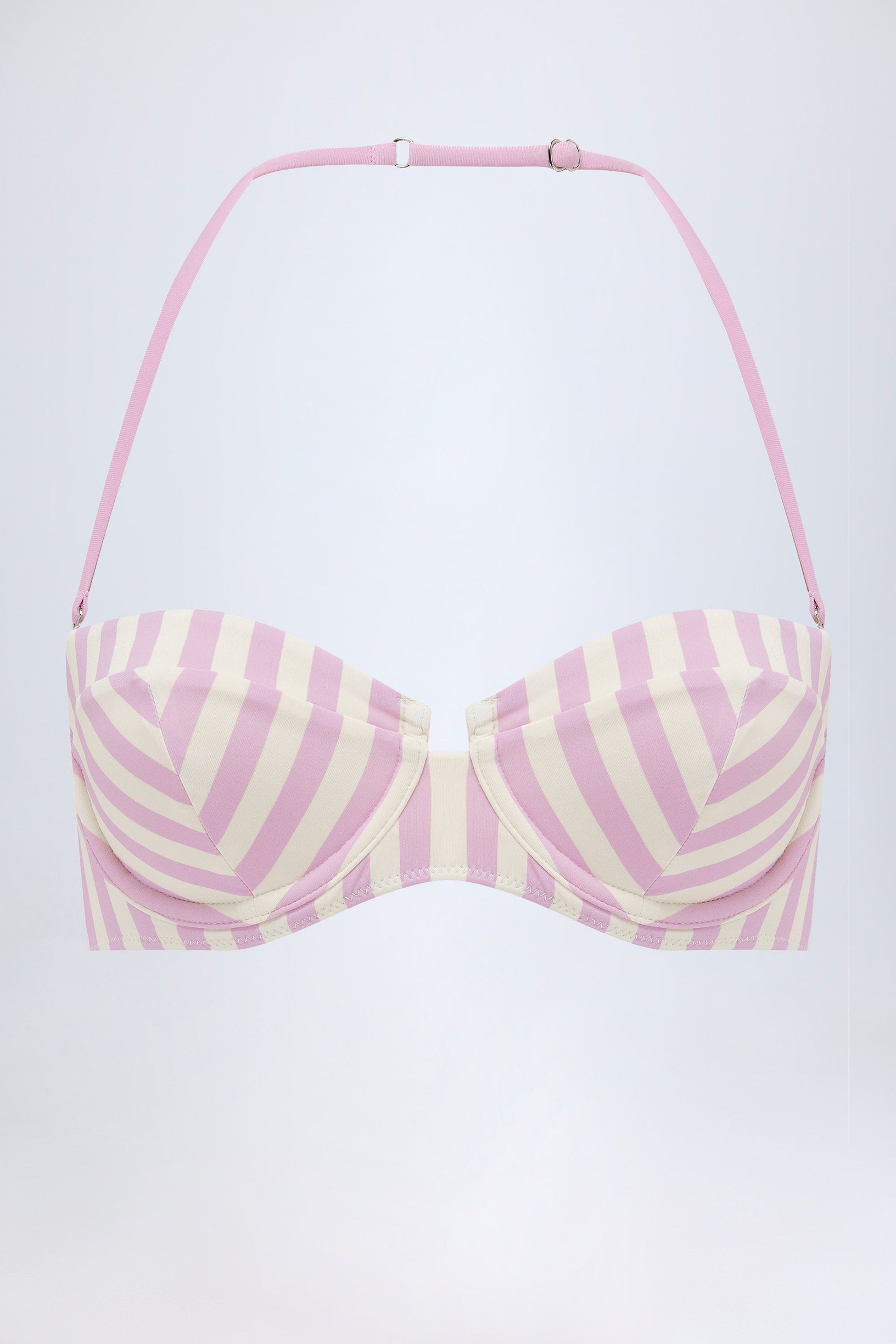 Underwired Halterneck Balconette Bikini Top in Mauve Stripe - 2
