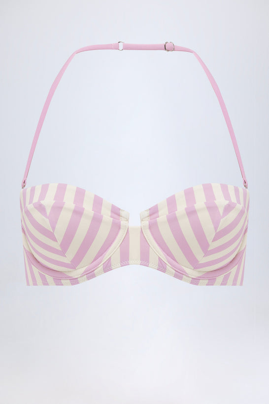 Underwired Halterneck Balconette Bikini Top in Mauve Stripe