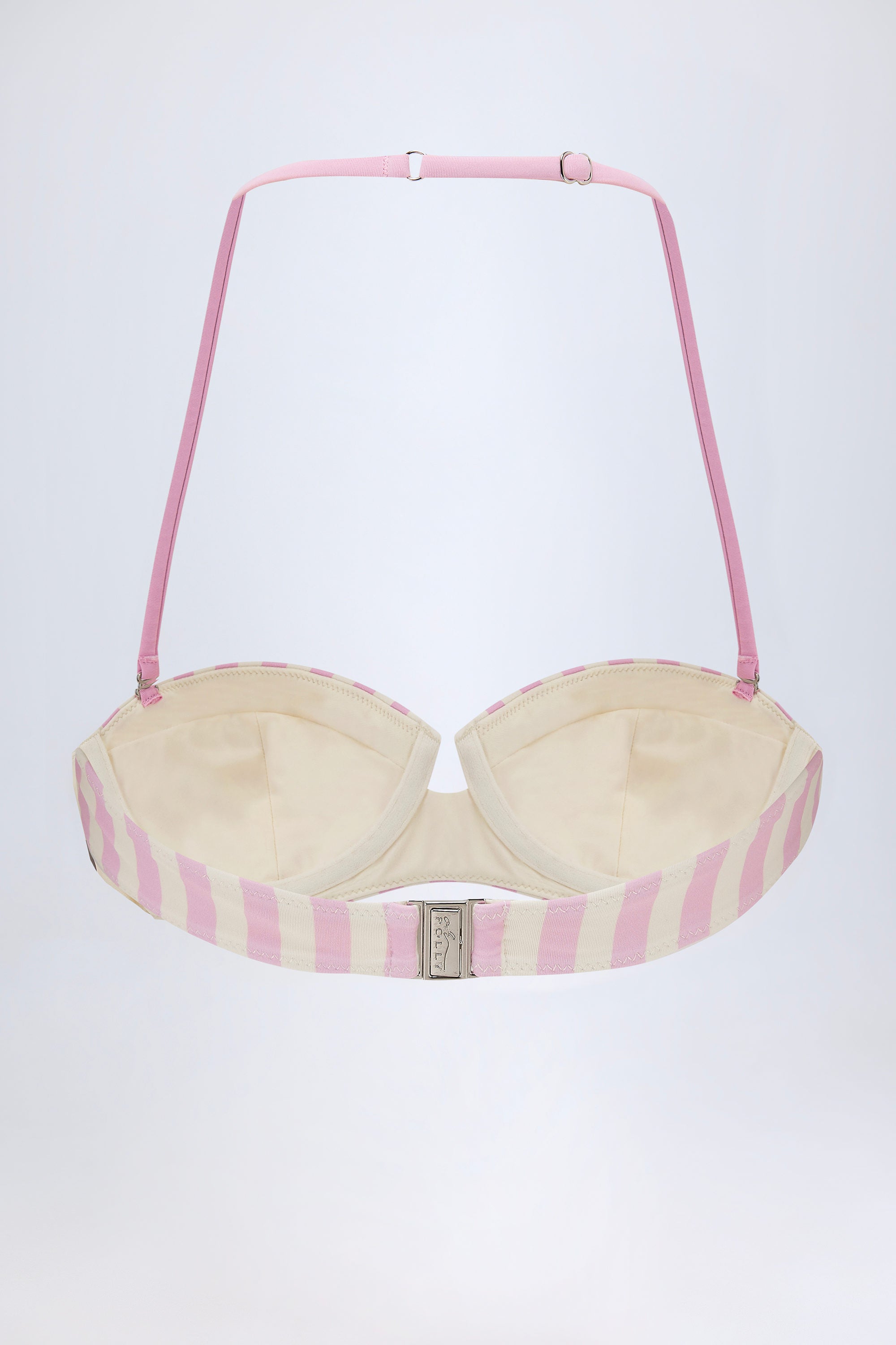 Underwired Halterneck Balconette Bikini Top in Mauve Stripe