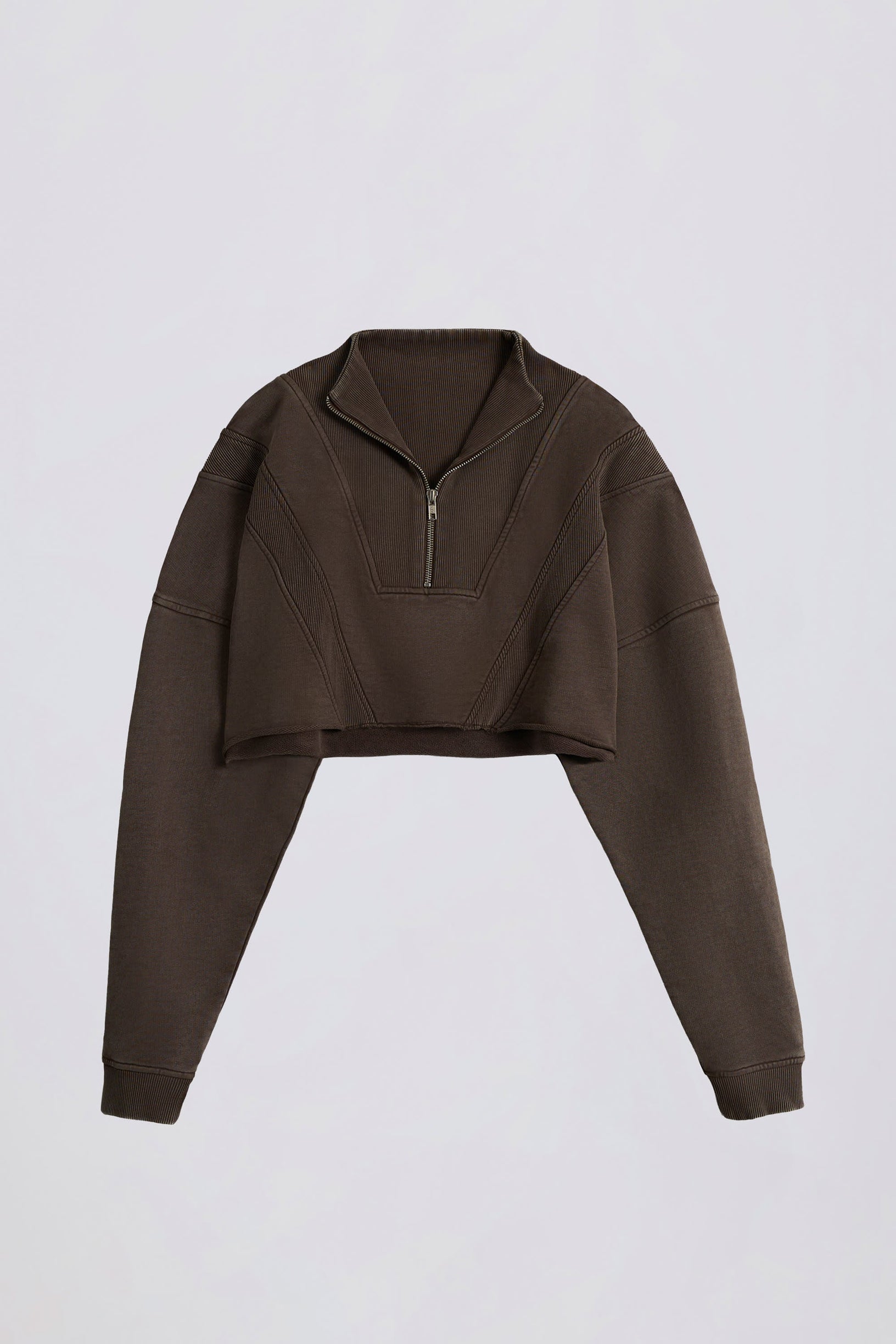 Cotton Jersey Acid Wash Cropped Sweatshirt in Brown - 2