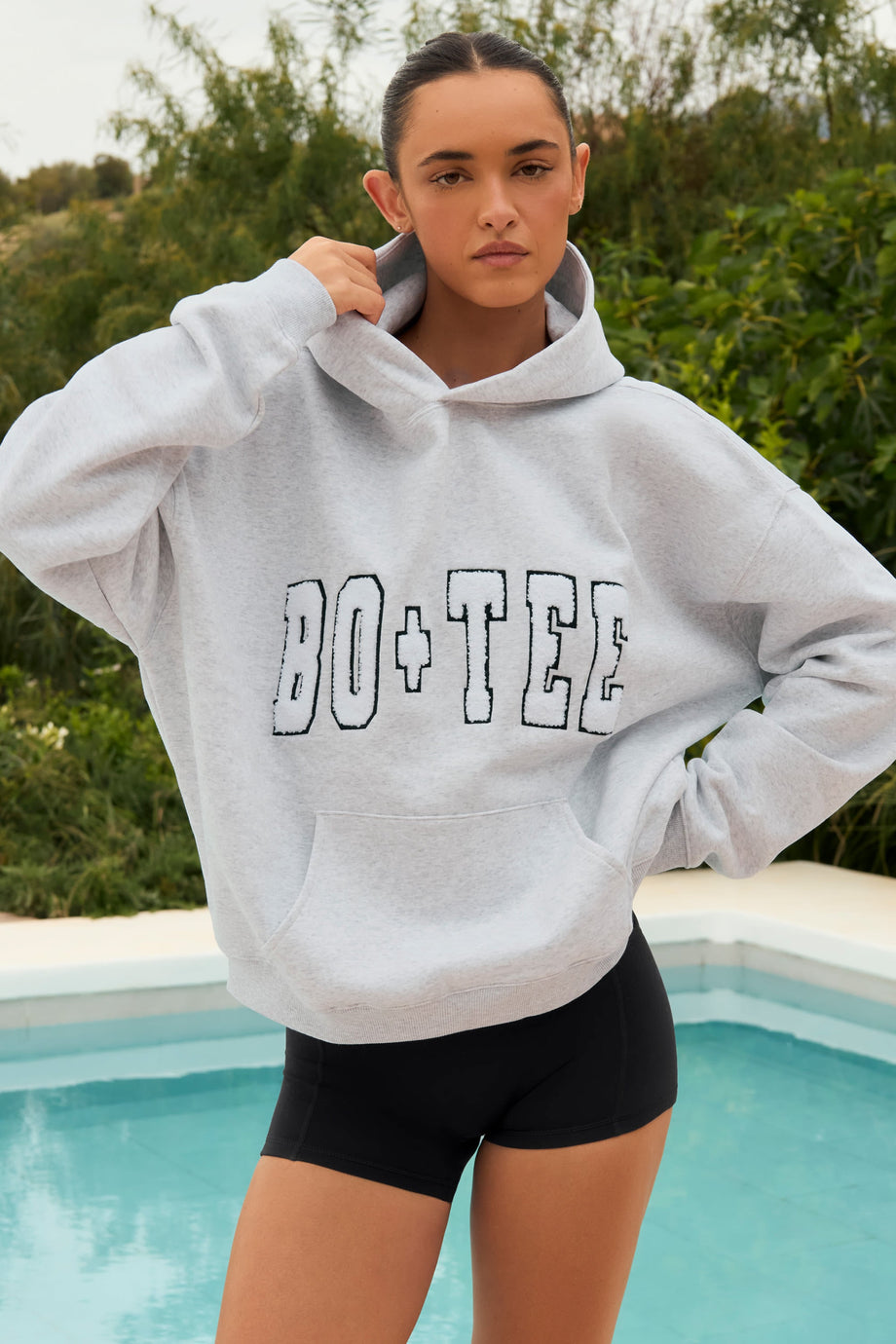 Appliqué Oversized Hoodie in Heather Grey