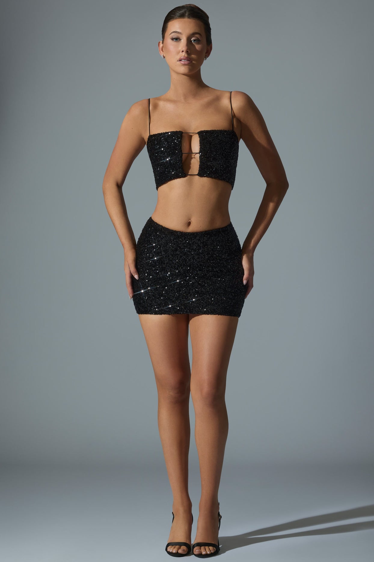 Embellished Mid-Rise Mini Skirt in Black