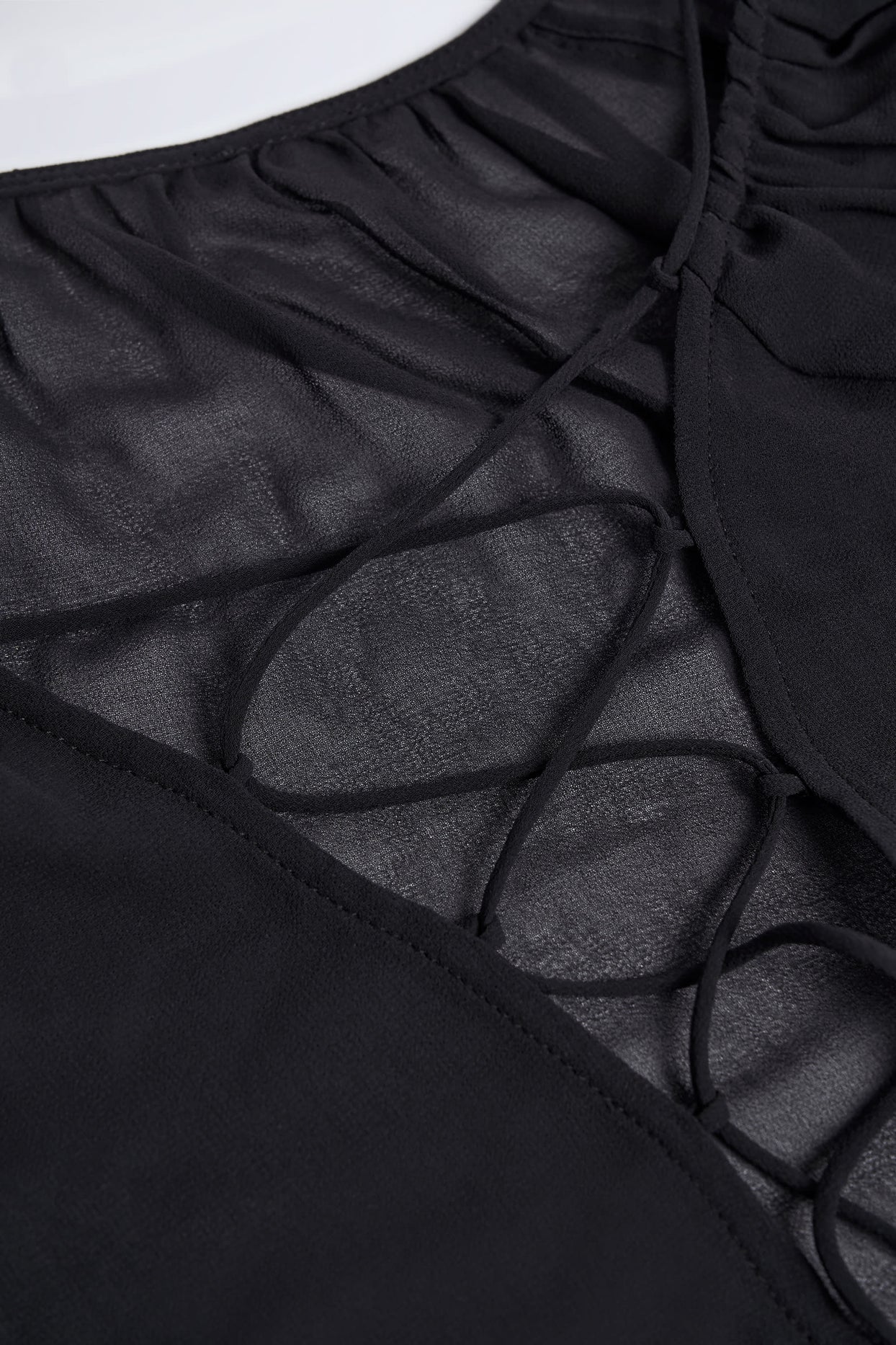 Lace-Up Balloon-Sleeve Mini Dress in Black