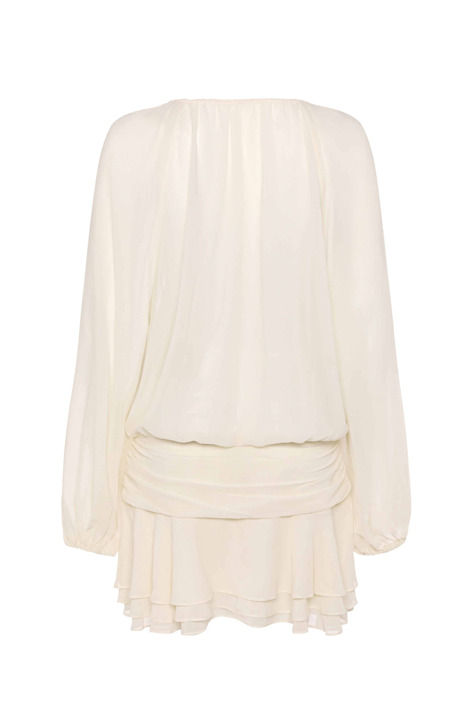 Lace-Up Balloon-Sleeve Mini Dress in Ivory