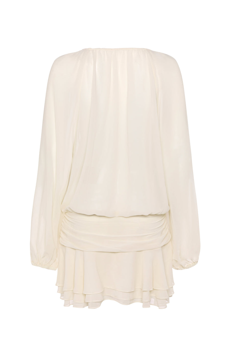 Lace-Up Balloon-Sleeve Mini Dress in Ivory