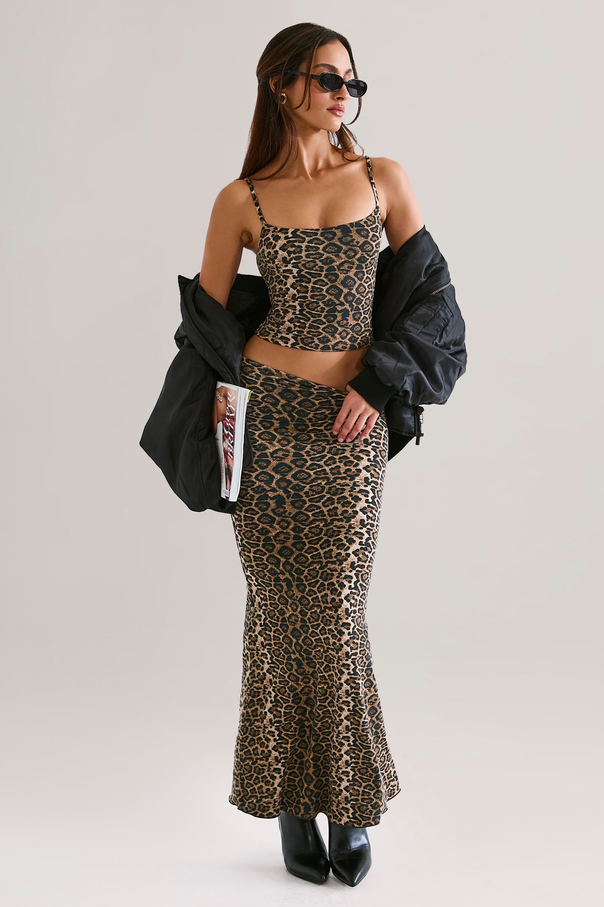 Avenley Modal Mid-Rise Fishtail Maxi Skirt in Leopard Print Avenley Modal Mid-Rise Fishtail Maxi Skirt in Leopard Print