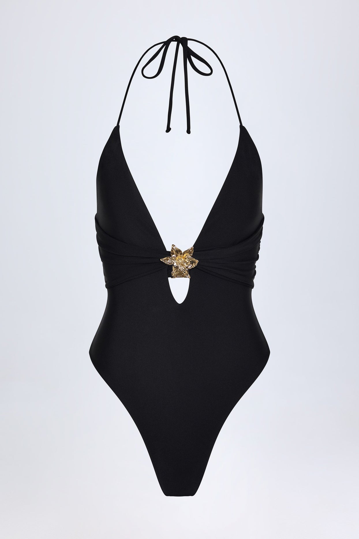 Cut-Out Hardware-Detail Swimsuit in Black