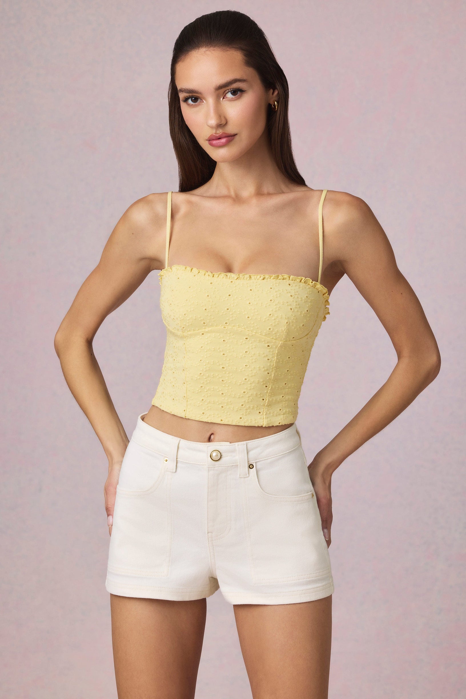 High-Waist A-Line Shorts in Ecru Wash - 1