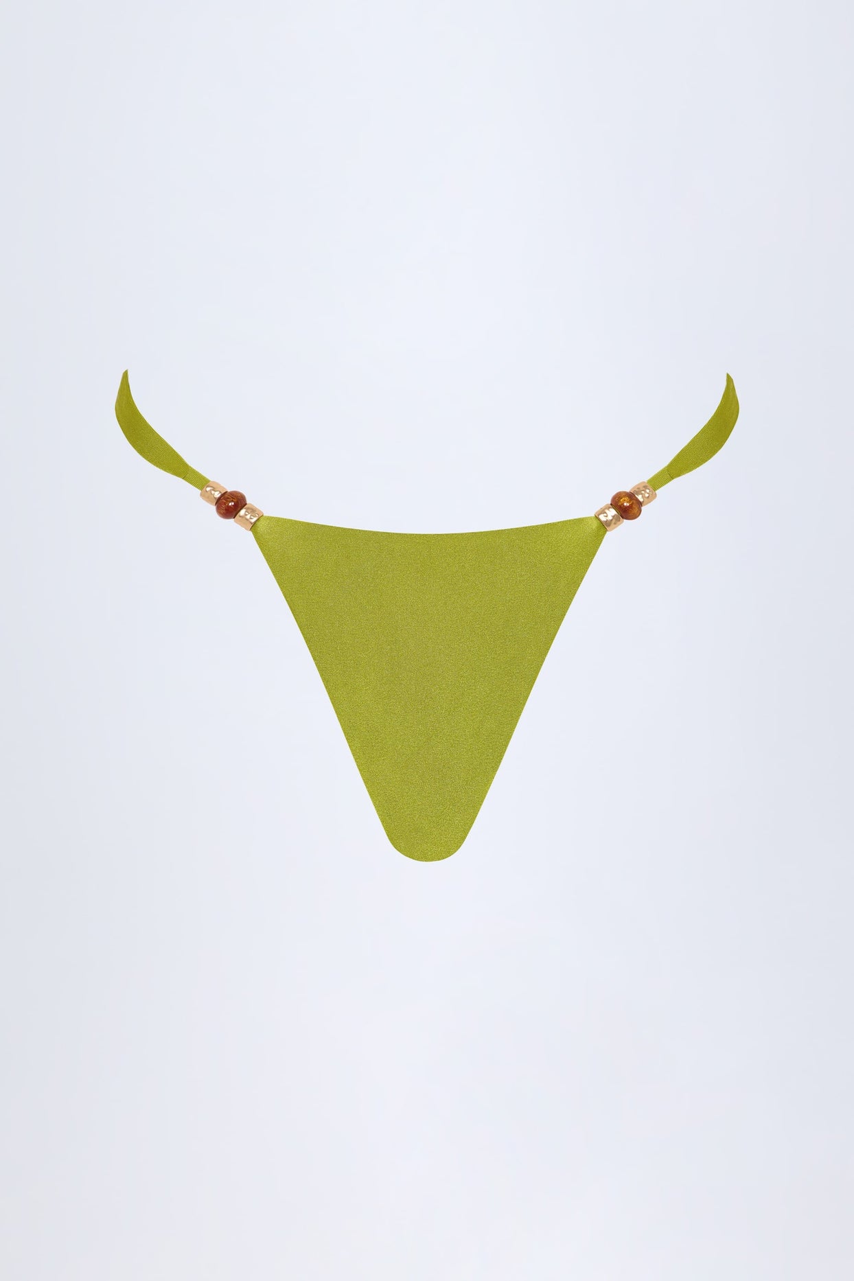 Bead-Embellished Cheeky Bikini Bottoms in Olive Green