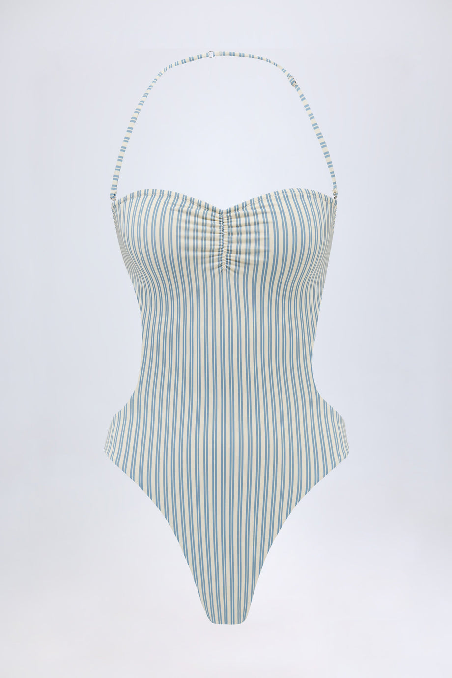 Cut-Out Halterneck Swimsuit in Teal Double Stripe