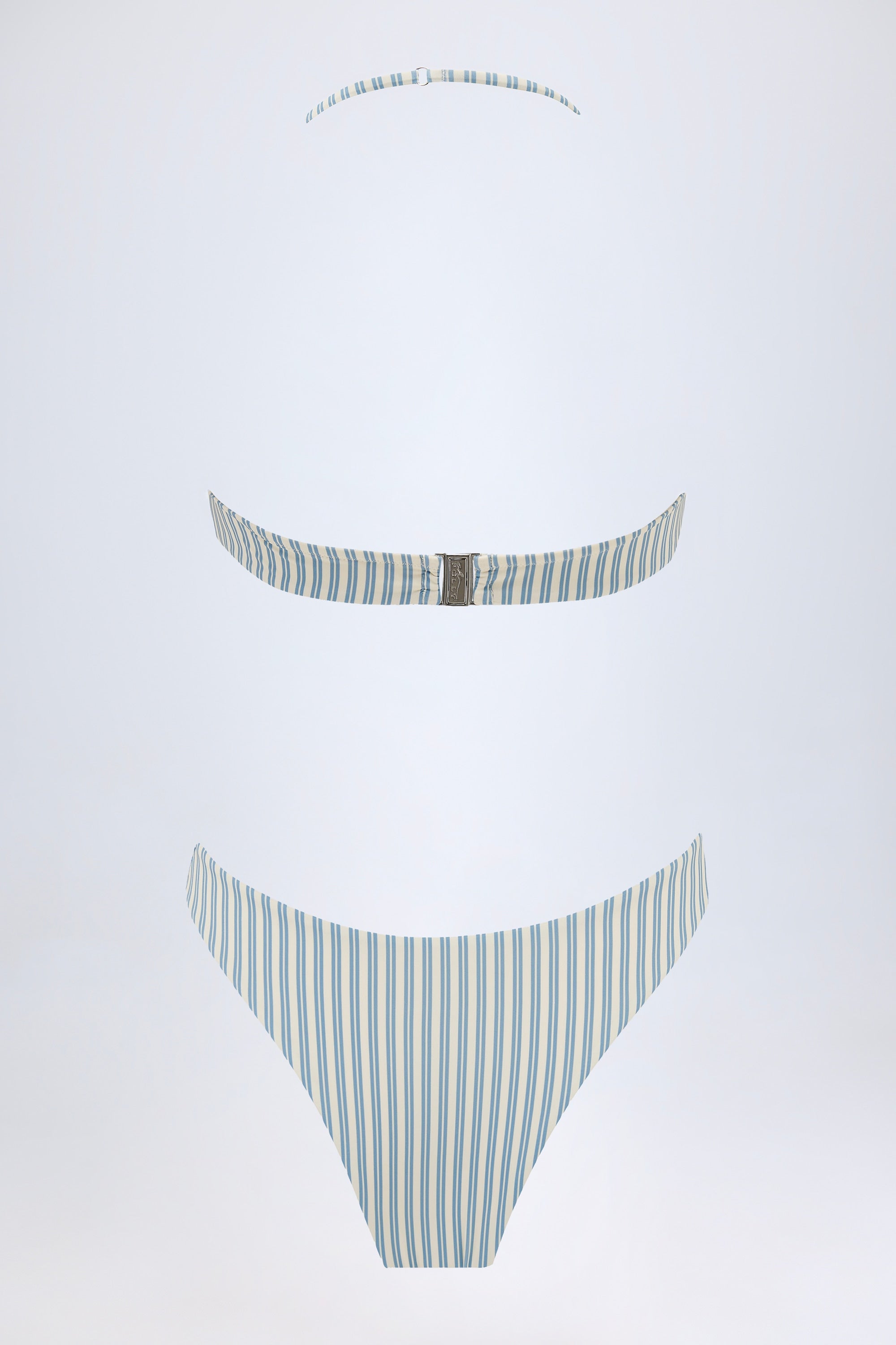 Cut-Out Halterneck Swimsuit in Teal Double Stripe