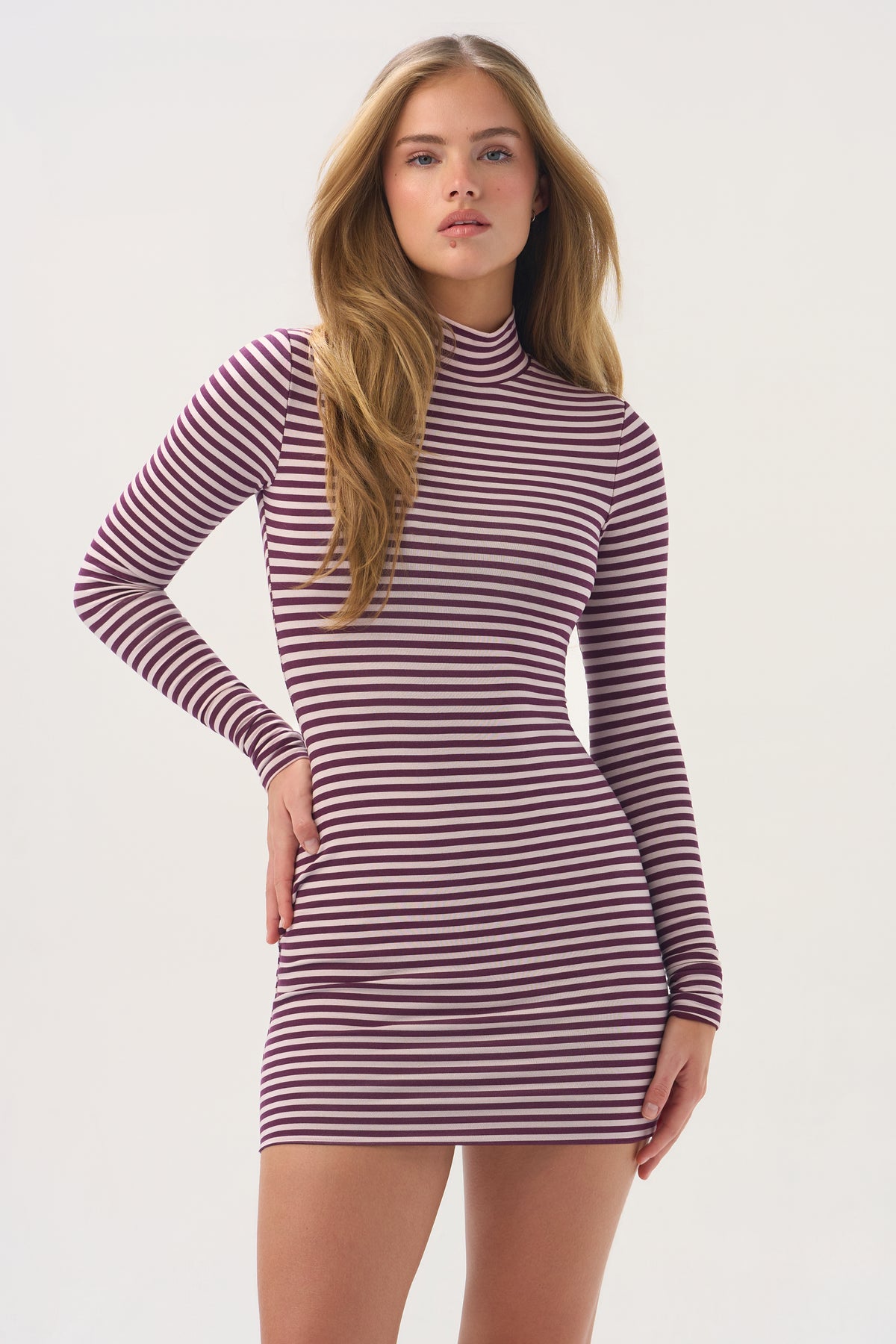 ButterCloud™ Mini Dress in Plum Stripe